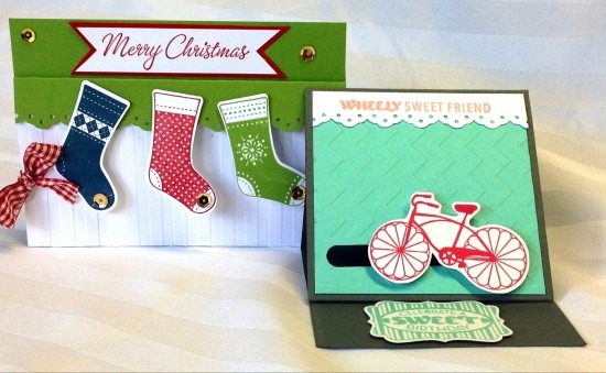 Cards made with embossing folders, including a Christmas card.