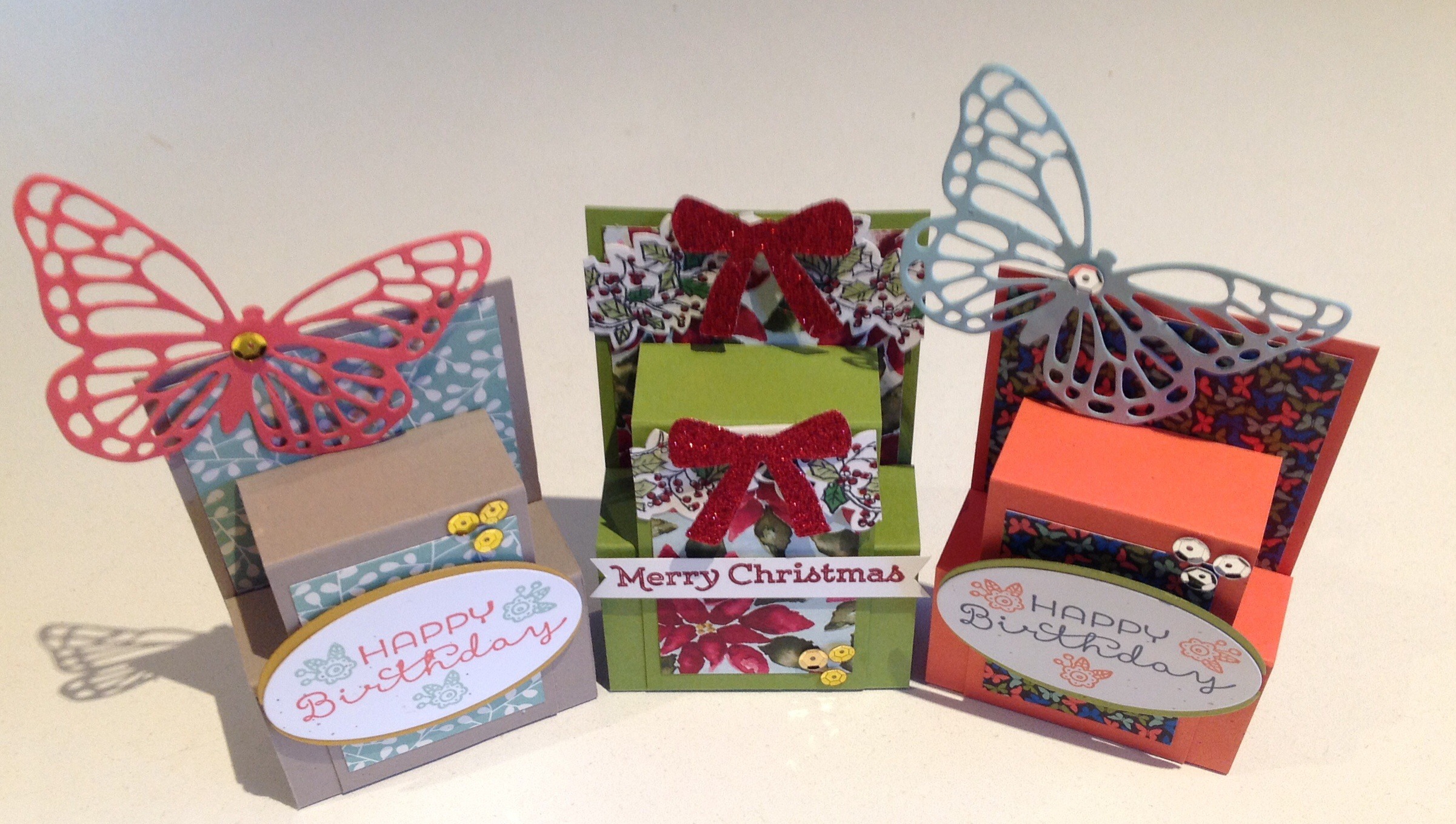 Step Panel cards using Designer Series paper (DSP) and butterfly die cuts.