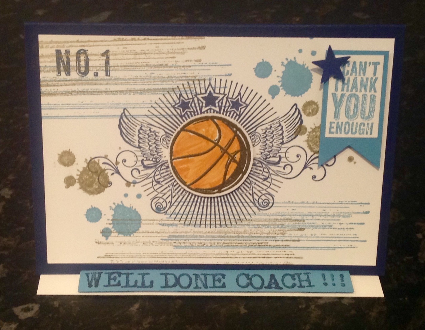 Gorgeous Grunge stamp set used to make a basketball card for a coach.