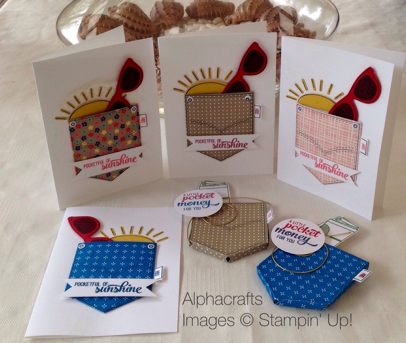 Handmade cards using the Pocketful of Sunshine stamp set and coordinating dies from Stampin' Up!.