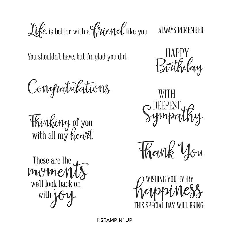 Peaceful Moments stamp set. The photo shows the words and greetings found in the stamp set.