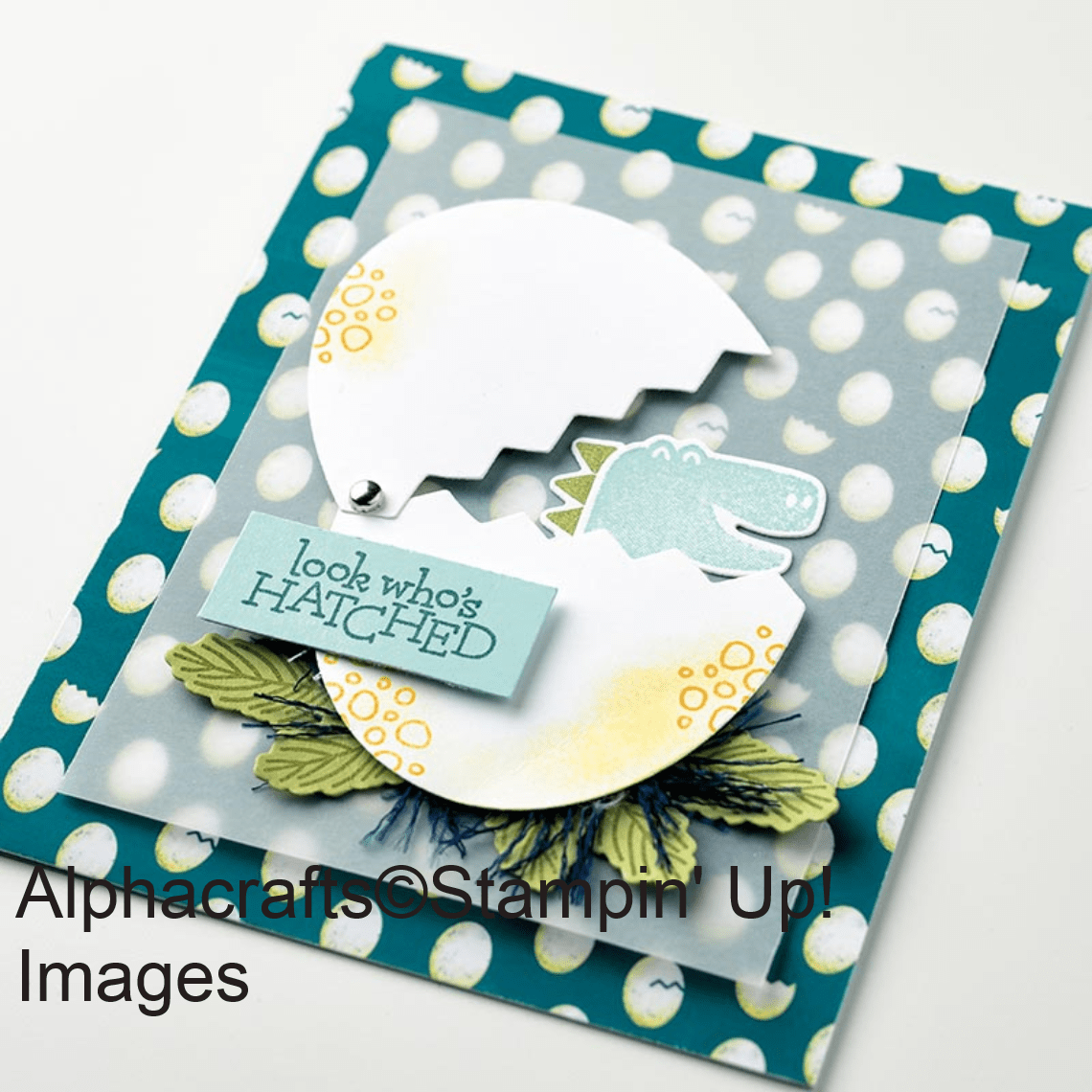 Dino Days Children's Card Card featuring a dinosaur hatching from an egg using the Dino Days stamp set and coordinating dies.