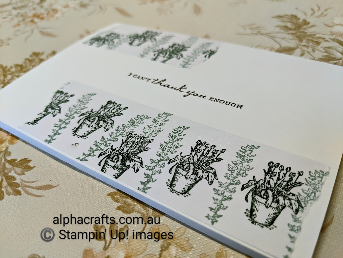 Feels Like Home Stamp Set Image of a card using the Feels Like Home stamp set. Potted plants and leaves for DIY washi tape.
