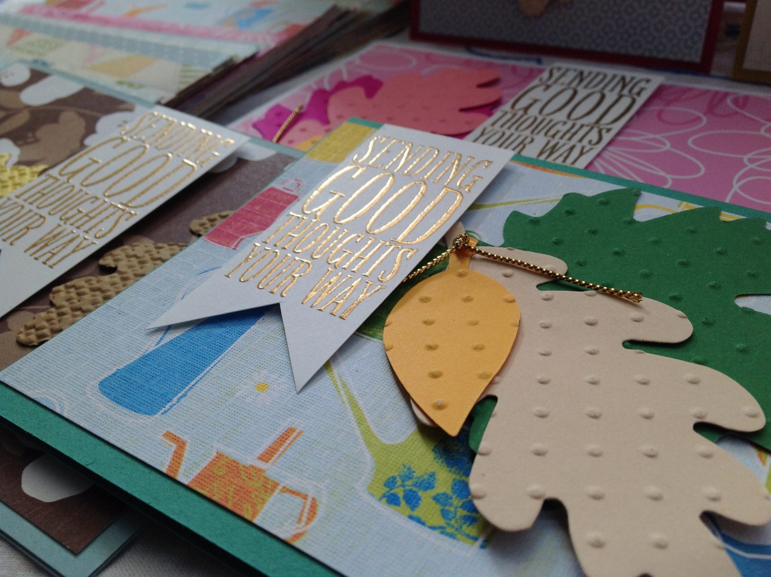 Heat embossed cards with greetings that say Sending good thoughts your way.