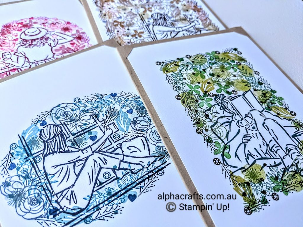Monochrome stamping technique card samples using the In The Moment stamp set by Stampin' Up!.